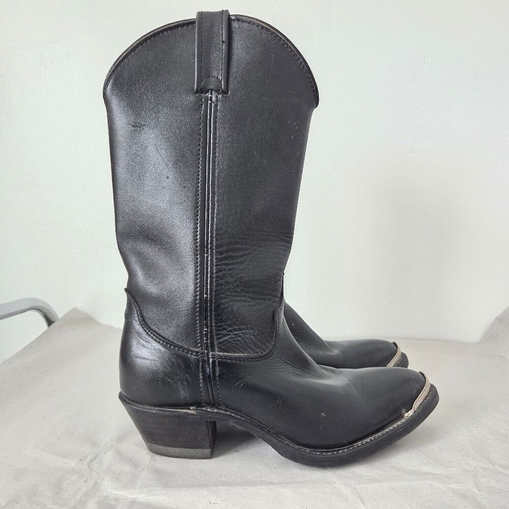 Vintage Double H Cowboy Boots Black Leather Women Size 7 Country Western Rodeo